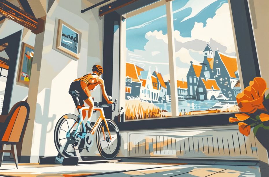 Fietstrainer voorbeeld, triatleet binnen fietst binnen