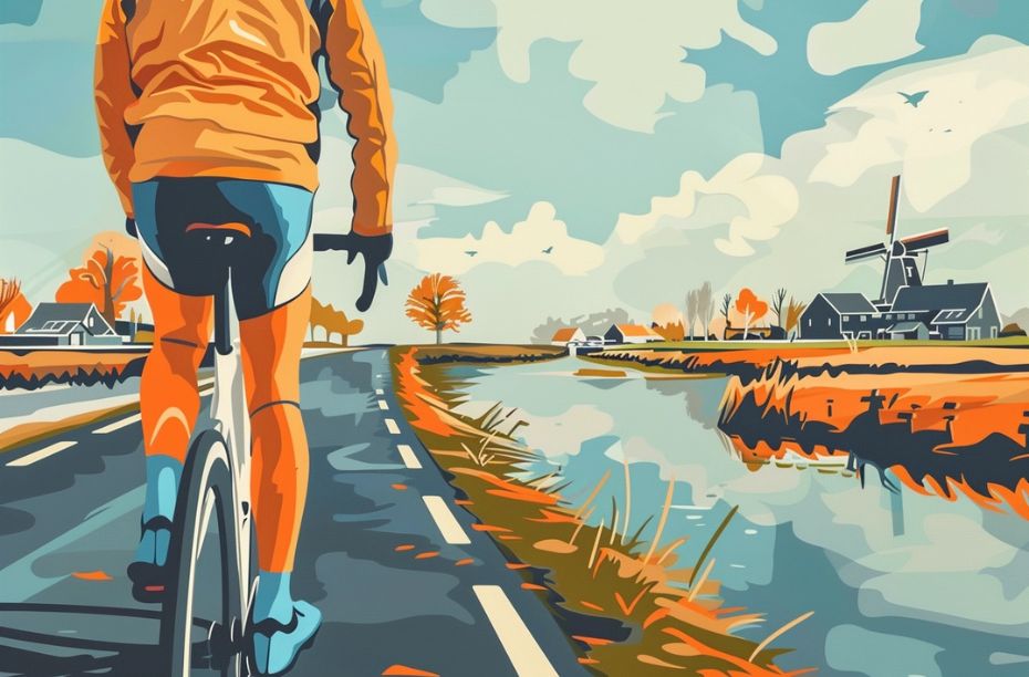 Lange fietsbroek voor heren, man fietsen in Nederlands landschap