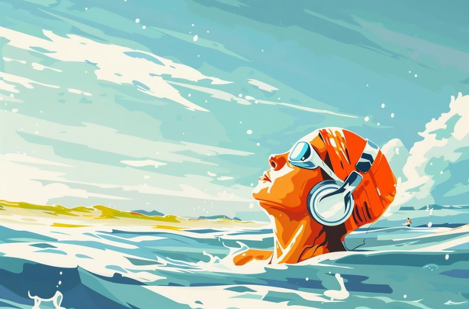 waterdichte mp3 speler illustratie van vrouw in buitenwater met muziek op